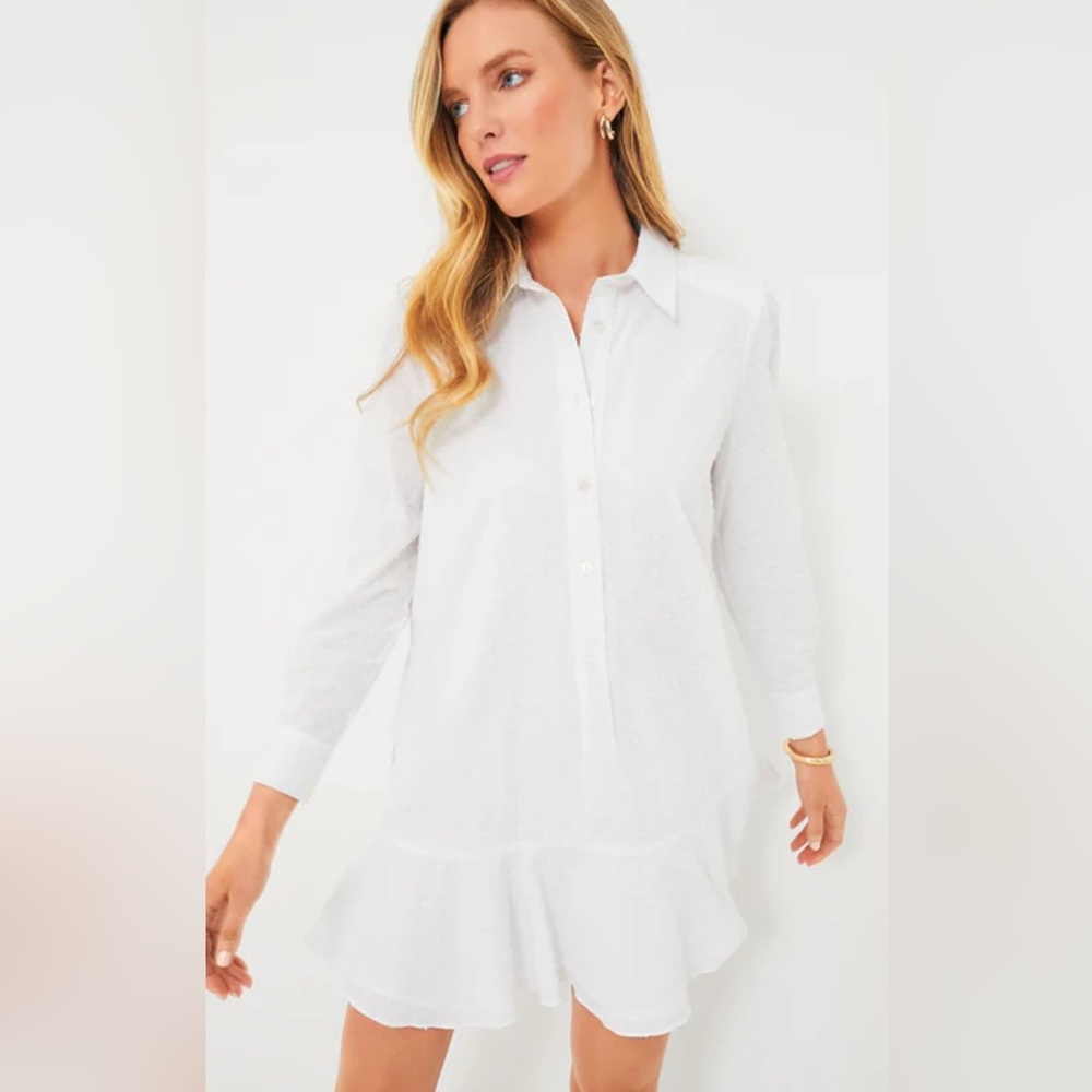 Tuckernuck White Swiss Dot Callahan Dress Medium - Picture 1 of 7